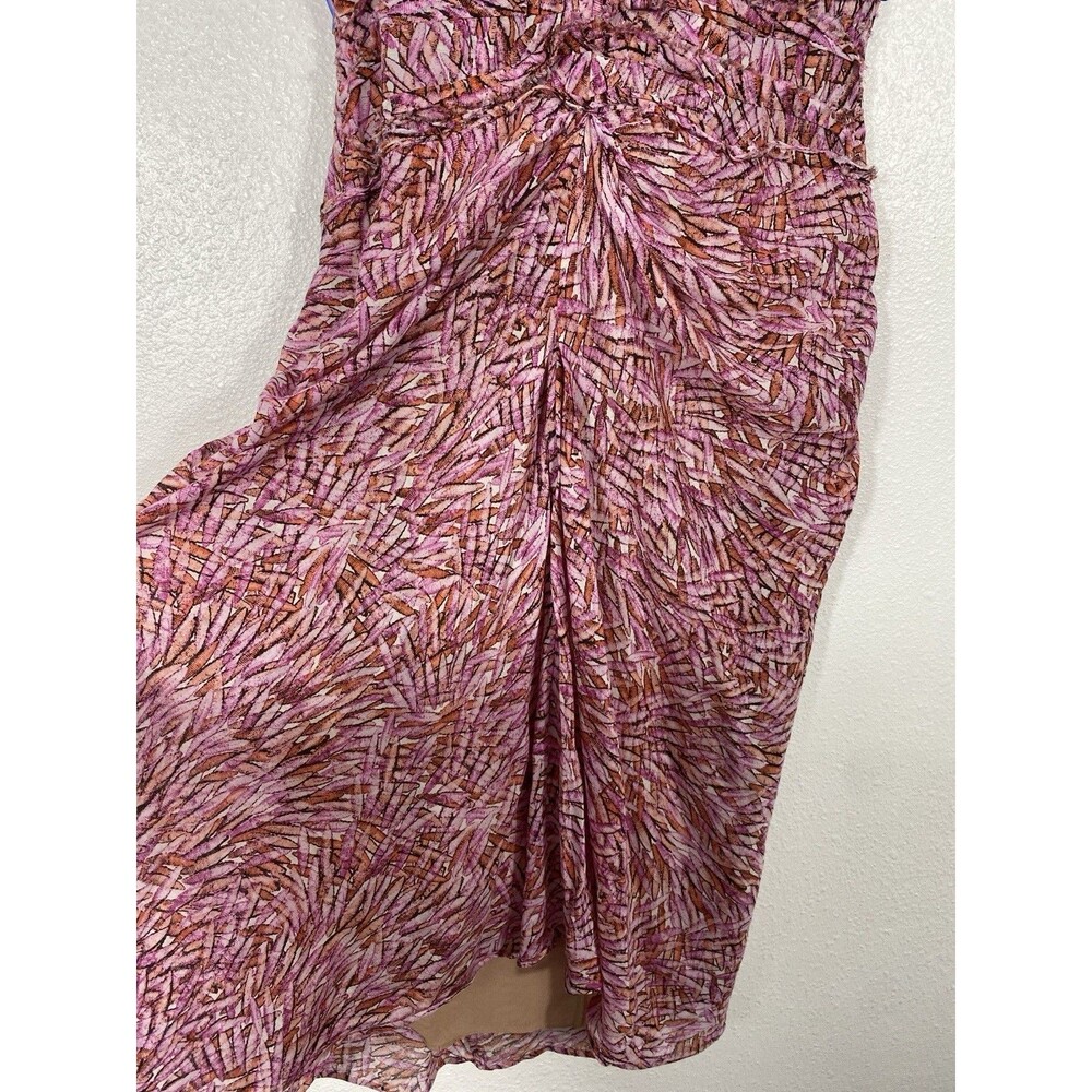 BCBGMAXAZRIA Pink Orange Abstract Print Ruched Draped Midi Dress Size 4 - Picture 7 of 16